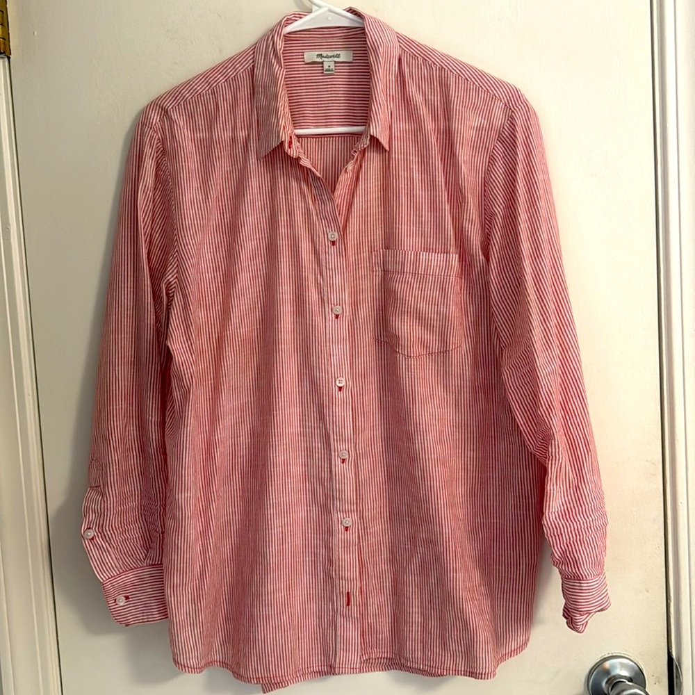Red and white stripe button down